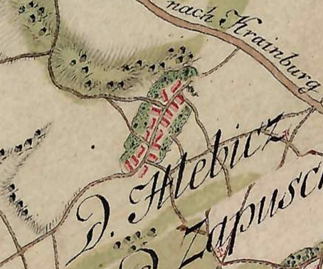 Hlebce na jožefinski vojaški karti, 1763-87